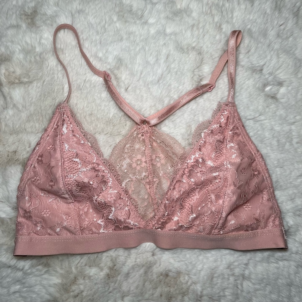 NWOT Unlined Lace Racerback Bralette Pink Rose Size Small
